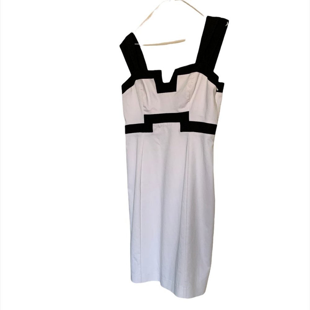 Black Halo Women's Sleeveless Dress, Black and White, Size 8, Grecian Key Design